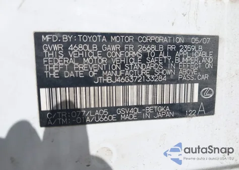 2007 Lexus Es 350 z USA, uszkodzony, nr VIN JTHBJ46G372133284